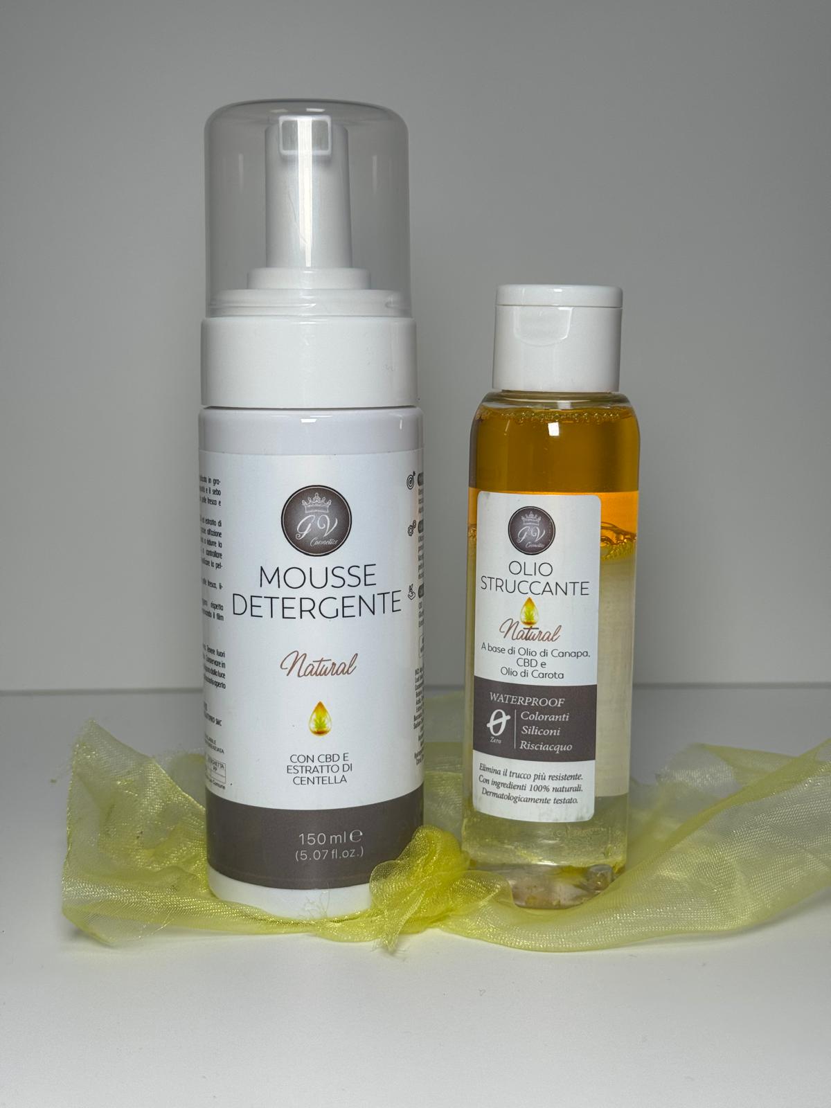 Mousse detergente e olio struccante